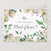 Spring Cream Garden Floral Maid of Honor Briefkaart (Voorkant)