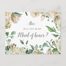Spring Cream Garden Floral Maid of Honor Briefkaart
