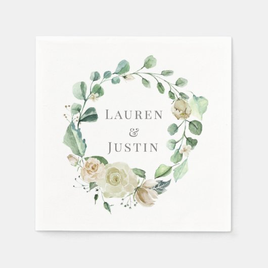 Spring Cream Garden Floral Monogram Papier Servet (Voorkant)