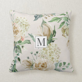 Spring cream garden floral Monogram Sierkussen