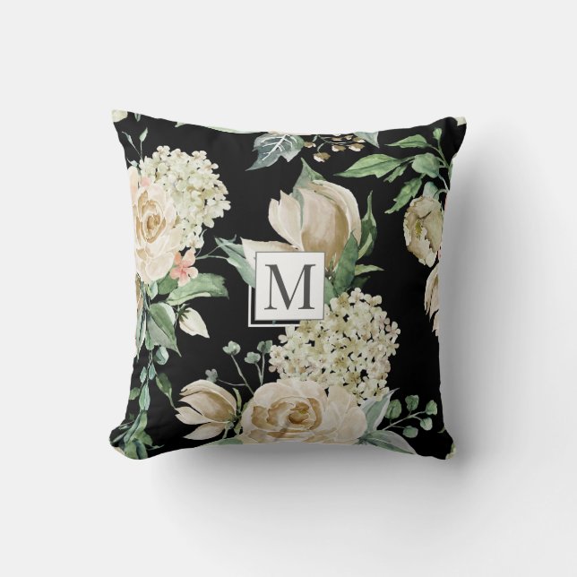Spring cream garden floral Monogram Sierkussen (Voorkant)