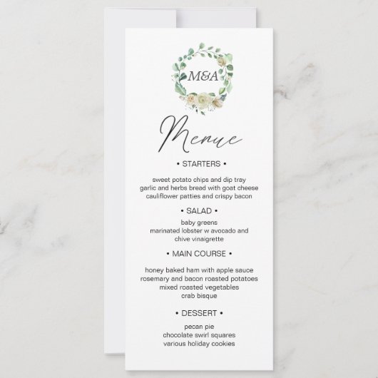 Spring Cream Garden Floral Wedding Menu Kaart (Voorkant)