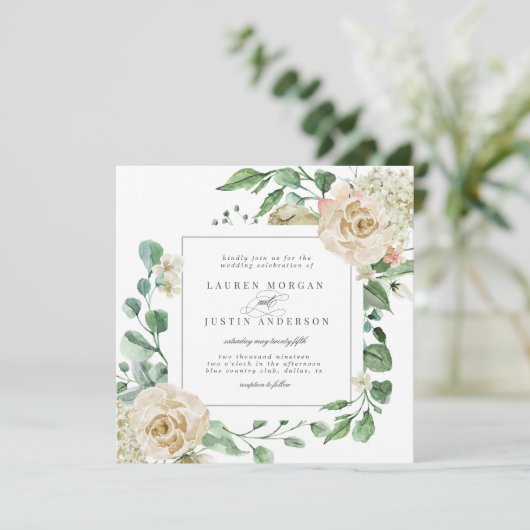 Spring Cream Tuin Bloemenplein Bruiloft Kaart (Staand voorkant)