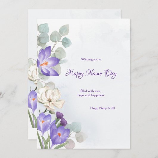 Spring Crocus Name Day Wenskaart Feestdagenkaart (Voorkant / Achterkant)