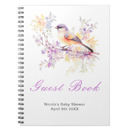 Spring Cute Bird Baby Shower Guest Book Notitieboek
