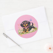 Spring Cute Dachshund in Flower Fields Ronde Sticker (Envelop)