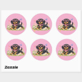 Spring Cute Dachshund in Flower Fields Ronde Sticker (Vel)