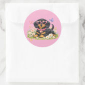 Spring Cute Dachshund in Flower Fields Ronde Sticker (Tas)