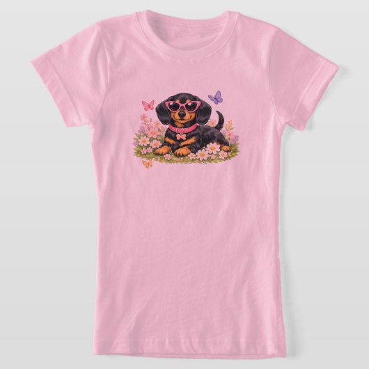 Spring Cute Dachshund in Flower Fields T-shirt (Laagn)