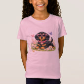 Spring Cute Dachshund in Flower Fields T-shirt (Voorkant)