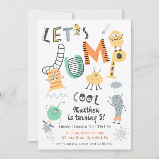Spring Cute Monster Trampolinepark Verjaardagsfees Kaart (Voorkant)