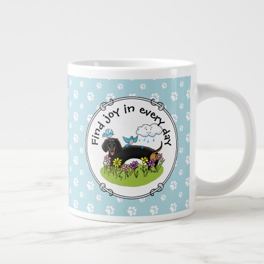 Spring Dachshund Dog Dachsie (zwart en tan) Cute Grote Koffiekop (Rechts)