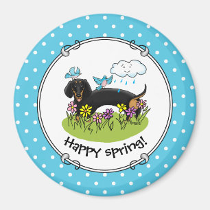 Spring Dachshund Dog Dachsie (zwart en tan) Cute Magneet