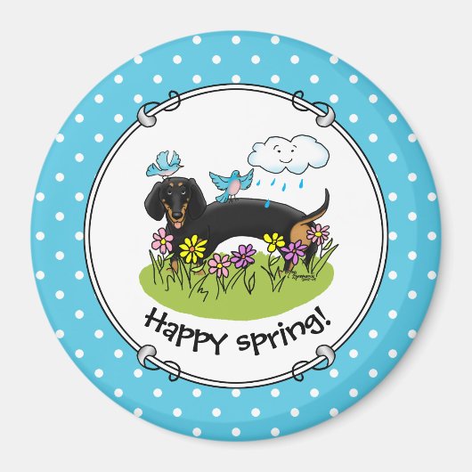 Spring Dachshund Dog Dachsie (zwart en tan) Cute Magneet (Voorkant)