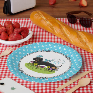 Spring Dachshund Dog Dachsie (zwart en tan) Cute Papieren Bordje