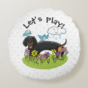 Spring Dachshund Dog Dachsie (zwart en tan) Cute Rond Kussen