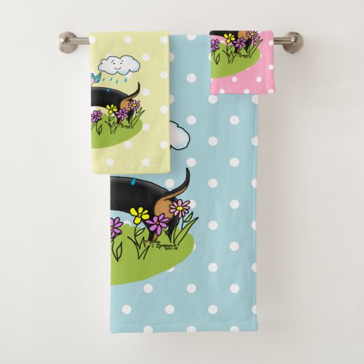 Spring Dachshund (zwart en tan) Cute dog Bad Handdoek (Insitu)