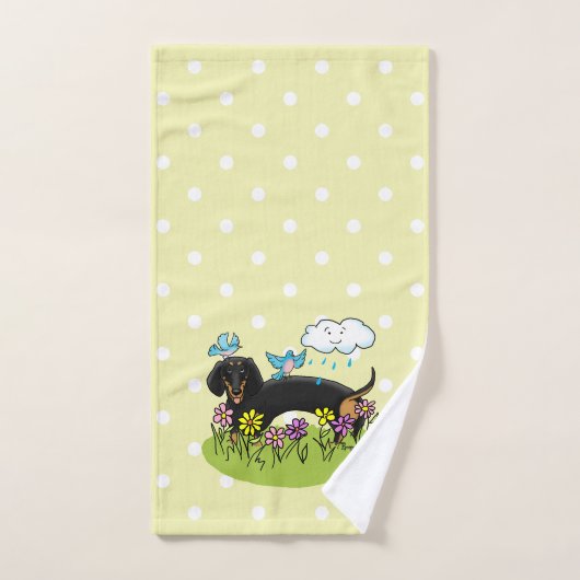 Spring Dachshund (zwart en tan) Cute dog Bad Handdoek (Handdoek)