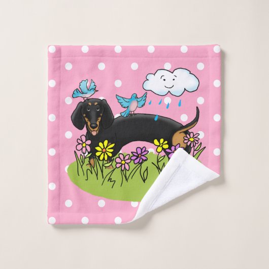 Spring Dachshund (zwart en tan) Cute dog Bad Handdoek (Wasdoekje)