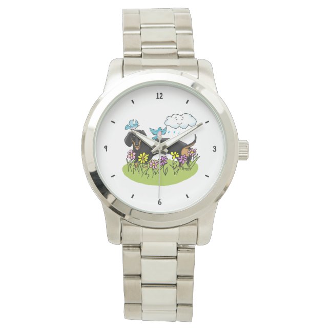 Spring Dachshund (zwart en tan) Cute dog Horloge (Voorkant)