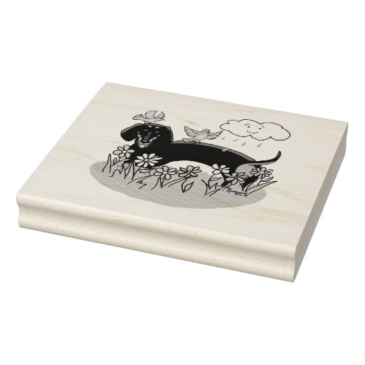 Spring Dachshund (zwart en tan) Cute dog Rubberstempel (Stempel)