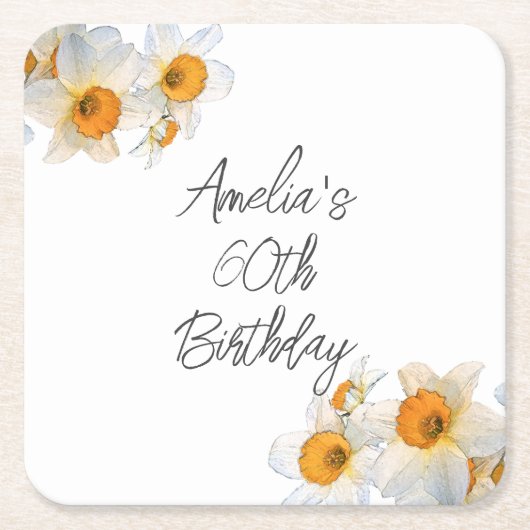 Spring Daffodil Birthday Kartonnen Onderzetters (Voorkant)