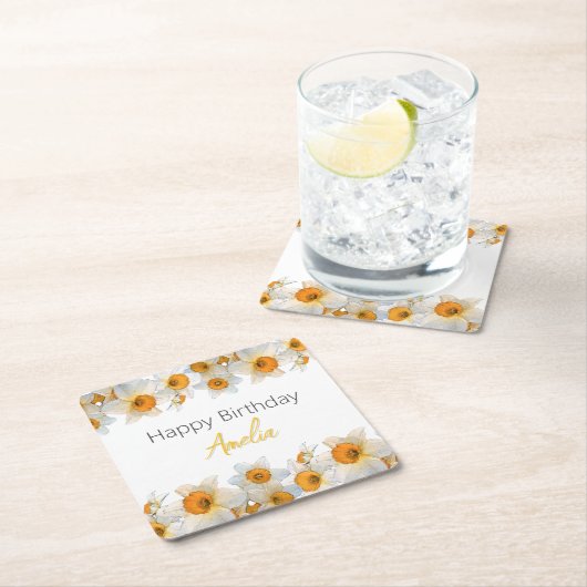 Spring Daffodil Birthday Kartonnen Onderzetters (Insitu)