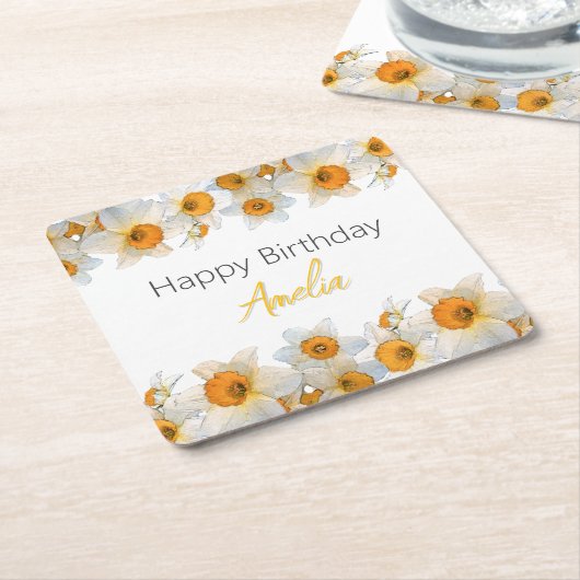 Spring Daffodil Birthday Kartonnen Onderzetters (Schuin)