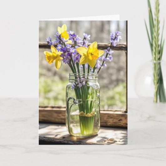 Spring Daffodil Boeket voor Denken aan jou Kaart (Voorkant)