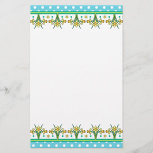 Spring Daffodil Border and Polka Dots Stationery Briefpapier