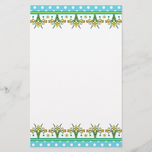 Spring Daffodil Border and Polka Dots Stationery Briefpapier (Voorkant)