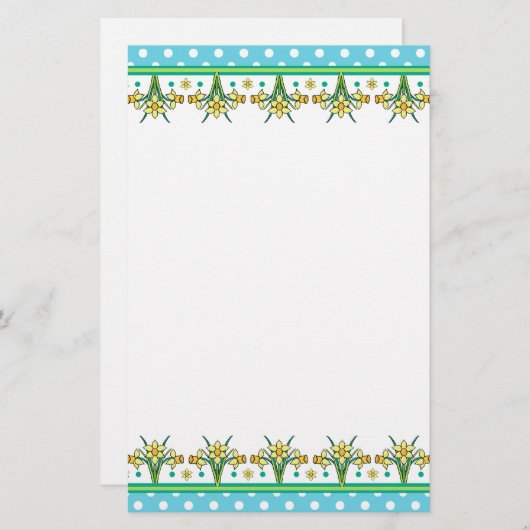 Spring Daffodil Border and Polka Dots Stationery Briefpapier (Voorkant / Achterkant)