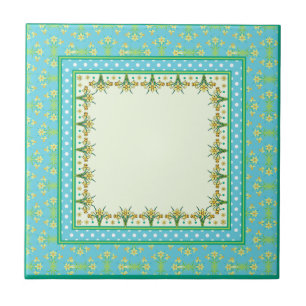 Spring Daffodil Border en Polka Dots Ceramic Tegel Tegeltje