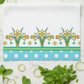 Spring Daffodil Border, Polka Dots Kitchen Towel Theedoek (Gevouwen)