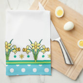Spring Daffodil Border, Polka Dots Kitchen Towel Theedoek (Quarter Fold)