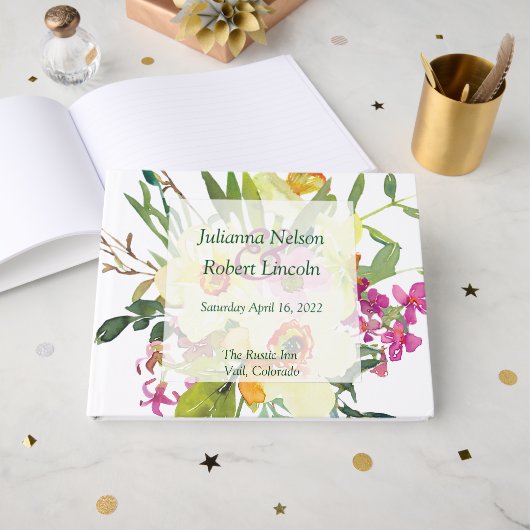 Spring daffodil bouquet bruiloft gastenboek (Voorkant open)