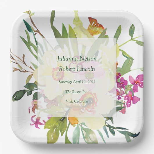 Spring daffodil bouquet bruiloft papieren bordje (Voorkant)