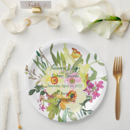 Spring daffodil bouquet bruiloft papieren bordje