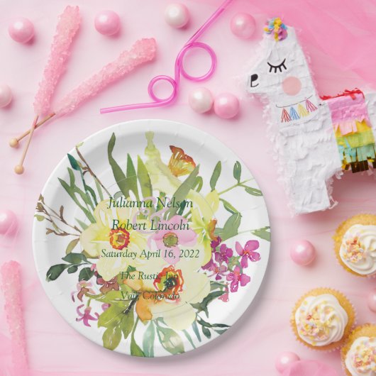 Spring daffodil bouquet bruiloft papieren bordje (Feest)