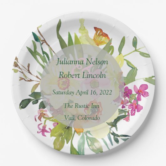 Spring daffodil bouquet bruiloft papieren bordje (Voorkant)