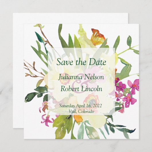 Spring daffodil bouquet bruiloft save the date (Voorkant / Achterkant)