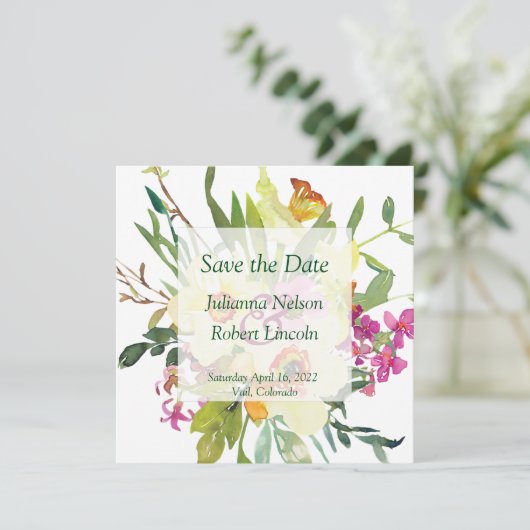 Spring daffodil bouquet bruiloft save the date (Staand voorkant)