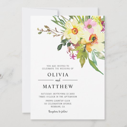 Spring Daffodil Bouquet Waterverf Floral Wedding Kaart (Voorkant)