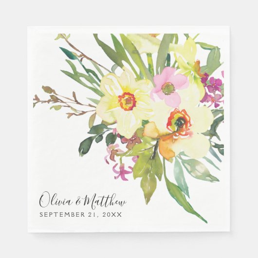 Spring Daffodil Bouquet Yellow Floral Wedding Servet (Voorkant)