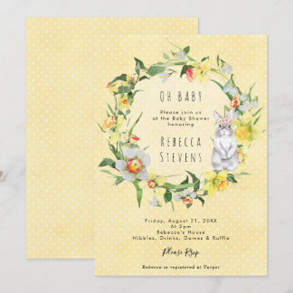 spring daffodil bunny baby shower invitation kaart
