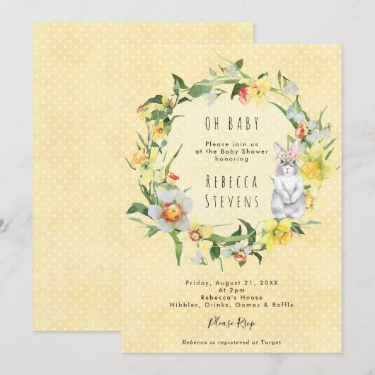 spring daffodil bunny baby shower invitation kaart (Voorkant / Achterkant)