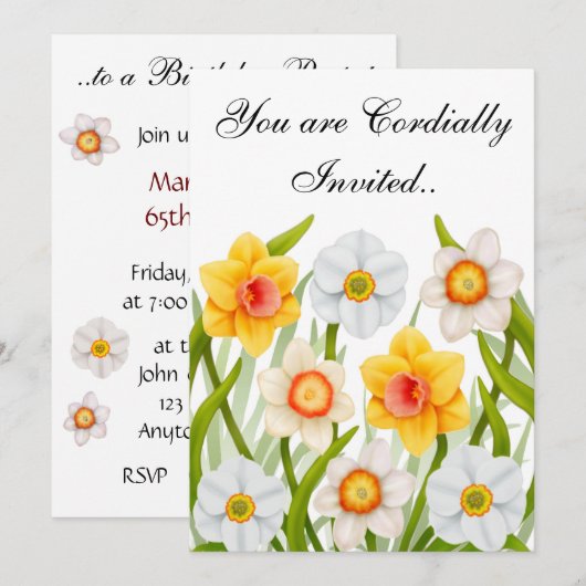 Spring Daffodils Birthday Party Invitation Kaart (Voorkant / Achterkant)