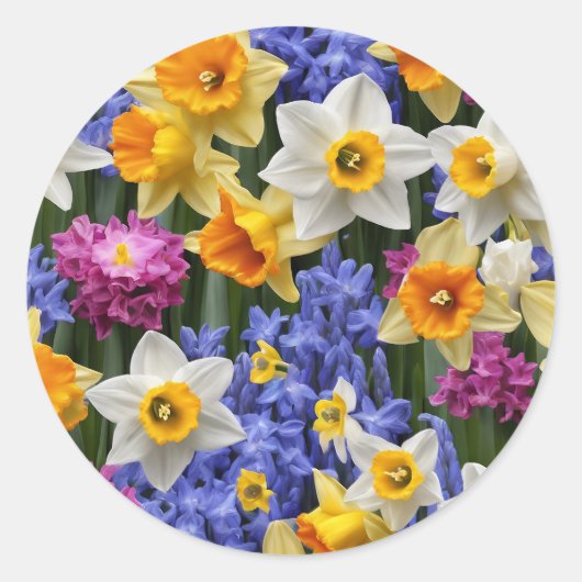 Spring Daffodils  Bloemen Ronde Sticker (Voorkant)