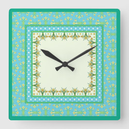 Spring Daffodils Border en Polka Dots Wandklok