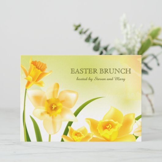 Spring Daffodils Custom Pasen Brunch Kaart (Staand voorkant)